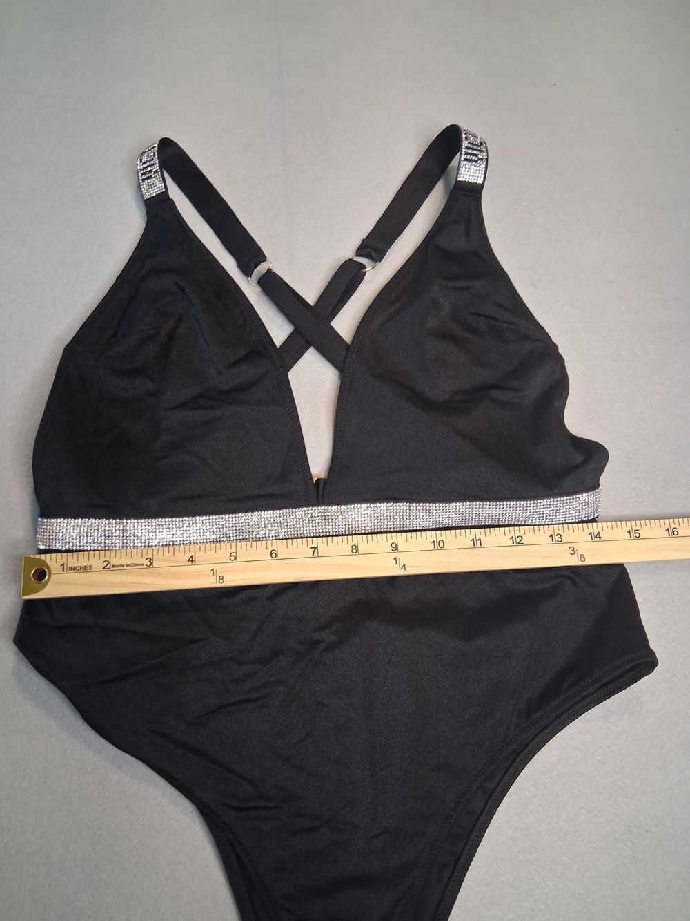 Victoria's Secret Black Rhinestone One Piece Swimsuit Size Medium | Plunge Neck - Picture 8 of 9